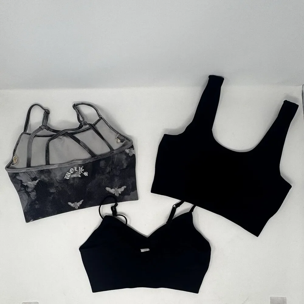 Darc Sport SHE Sports Bra Lot of 3 Size Small Black Grey Gym Workout Yoga